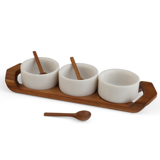 Picture of Nambe Chevron Triple Condiment Tray with Spoons