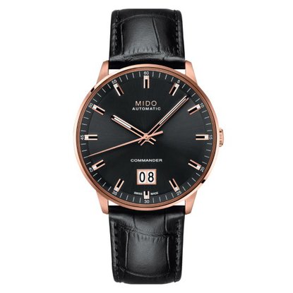 Picture of MIDO Commander Big Date Rose Gold Watch with Black Leather