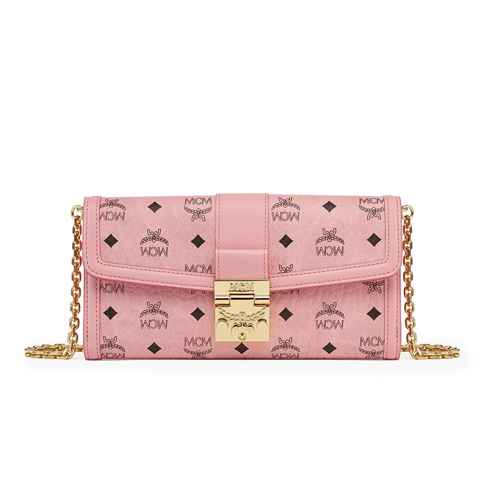 Picture of MCM Large Tracy Chain Wallet in Visetos - Soft Pink