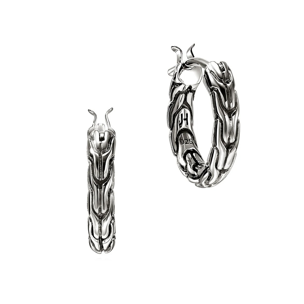 Picture of John Hardy Essential Chain Motif Sterling Silver Hoop Earrings