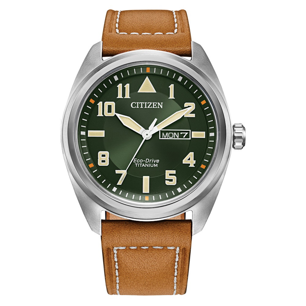 Picture of Citizen Garrison Green Dial Watch with Leather Strap
