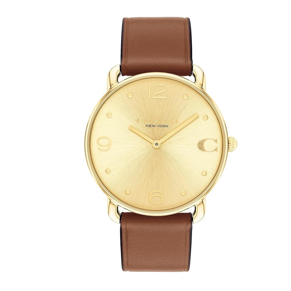 Picture of Coach Elliot Ladies' Gold Plated Watch with Saddle Leather Strap