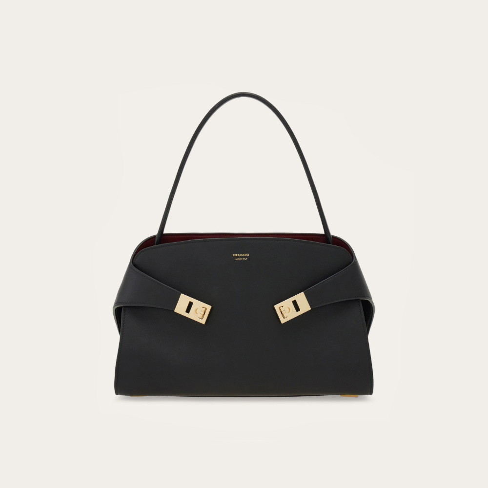 Picture of Ferragamo Hug Soft Bicolor Shoulder Bag M - Black/Burgundy