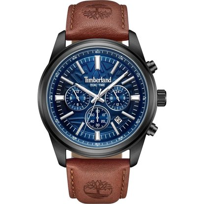 Picture of Timberland Grey Stainless Steel Watch with Blue Dial/Brn Strap