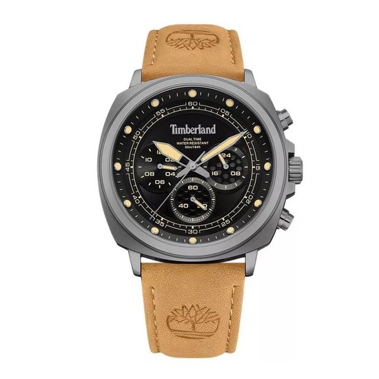 Picture of Timberland Stainless Steel Watch with Black Dial/Tan Leather