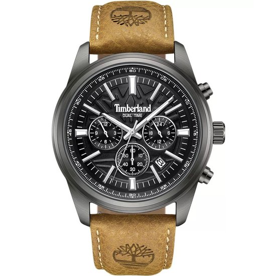 Picture of Timberland Multifunction Watch with Black Dial and Tan Leather