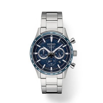 Picture of Seiko Essentials Stainless Steel Chrono Watch with Blue Dial