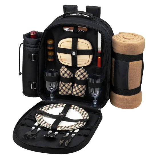 Picture of Picnic at Ascot London Backpack for 2 with Blanket - Blk/Plaid