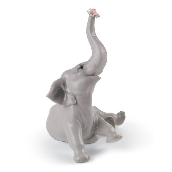 Picture of Lladro Baby Elephant with Pink Flower Figurine