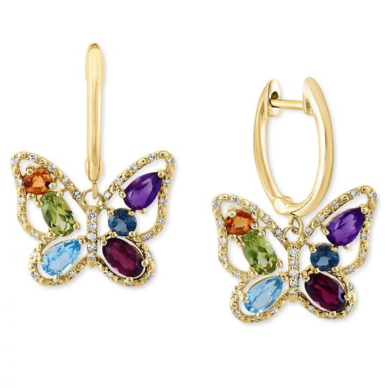 Picture of Lali 14-Kt Yellow Gold/Multicolor Gemstone Butterfly Earring