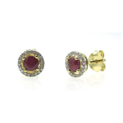 Picture of Lali 14-Karat Yellow Gold Halo Diamond and Ruby Earrings