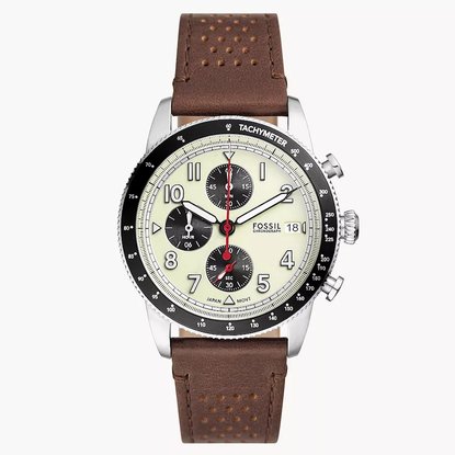 Picture of Fossil Sport Tourer Chrono Brown Leather Watch with Cream Dial