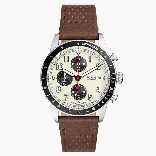 Picture of Fossil Sport Tourer Chrono Brown Leather Watch with Cream Dial