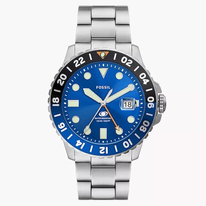 Picture of Fossil Blue GMT Silver Stainless Steel Watch with Blue Dial