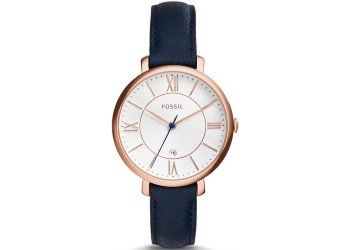 Picture of Fossil Ladies' Jacqueline Silver Dial Navy Leather Quartz