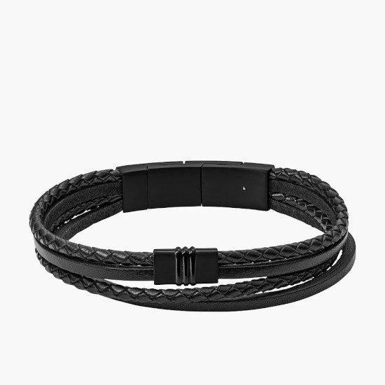 Picture of Fossil Multi-Strand Braid Bracelet - Black Leather