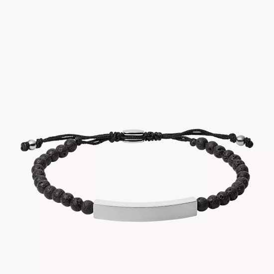 Picture of Fossil Plaque Lava Stone Bracelet - Black/Silver