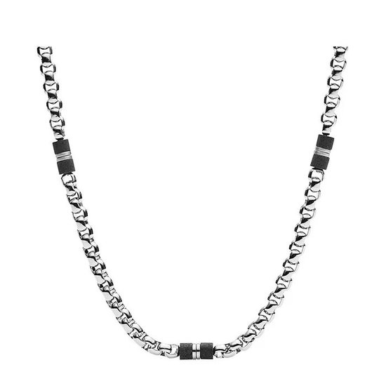 Picture of Fossil Men's Black Marble and Steel Beaded Necklace