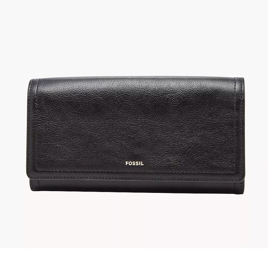 Picture of Fossil Logan Leather RFID Flap Clutch Wallet - Black