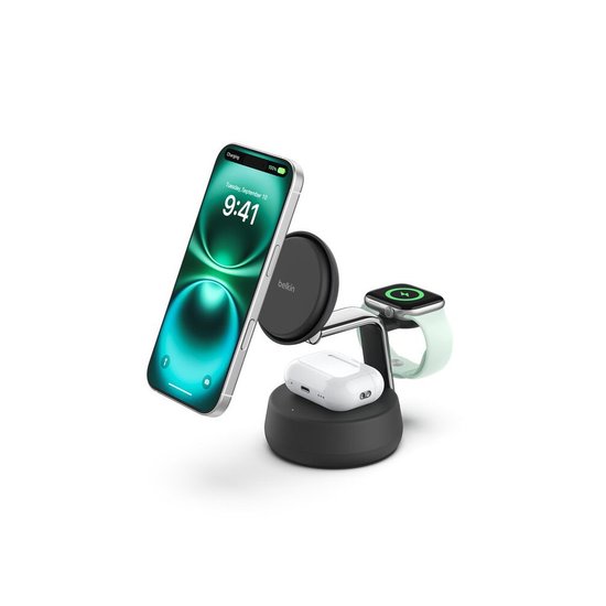 Picture of Belkin Ultra Charge Pro 3-in-1 Qi2 25W Charging Dock- Charcoal