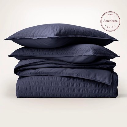 Picture of Boll & Branch Relaxed Seersucker Duvet Set - Coast Nvy, Kg/Cal