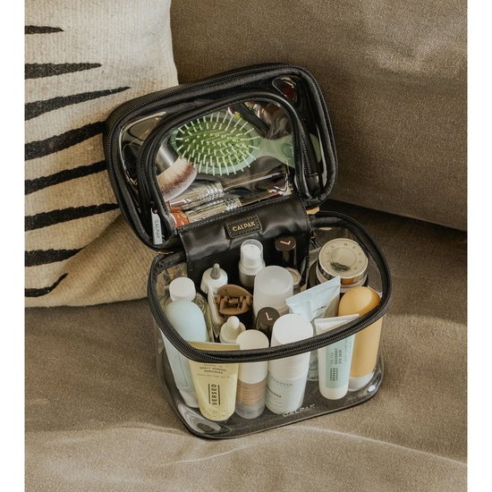 Picture of Calpak Clear Train Case with Top Compartment - Black