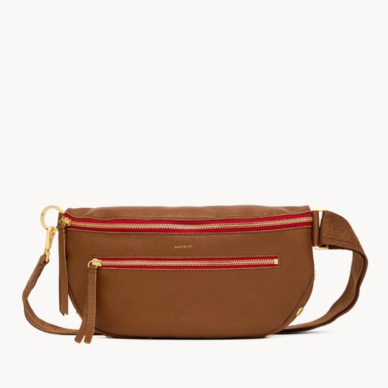 Picture of Hammitt Charles Crossbody Large - Mahogany/Brush Gold Red Zip