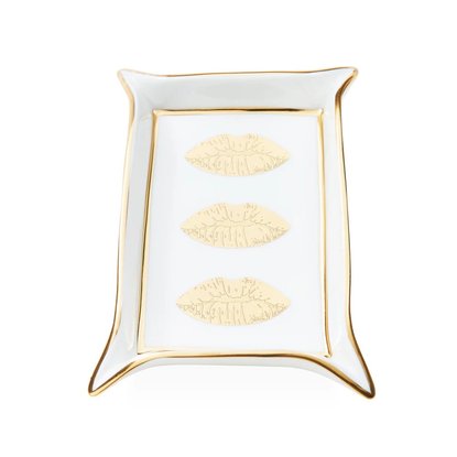 Picture of Jonathan Adler Lips Valet Tray - White/Gold